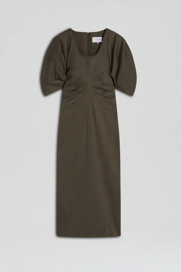 Women Scanlan Theodore Dresses SATEEN COTTON TAILORED DRESS Khaki Women Scanlan Theodore Dresses SATEEN COTTON TAILORED DRESS Khaki