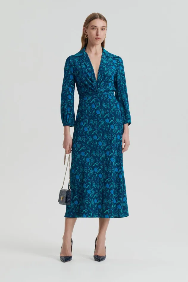 Women Scanlan Theodore Dresses SILK BOTANICAL DRESS Navy