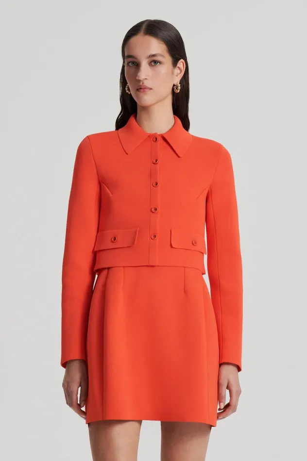 Women Scanlan Theodore Jackets CREPE KNIT CROP BUTTON JACKET Crayon Women Scanlan Theodore Jackets CREPE KNIT CROP BUTTON JACKET Crayon