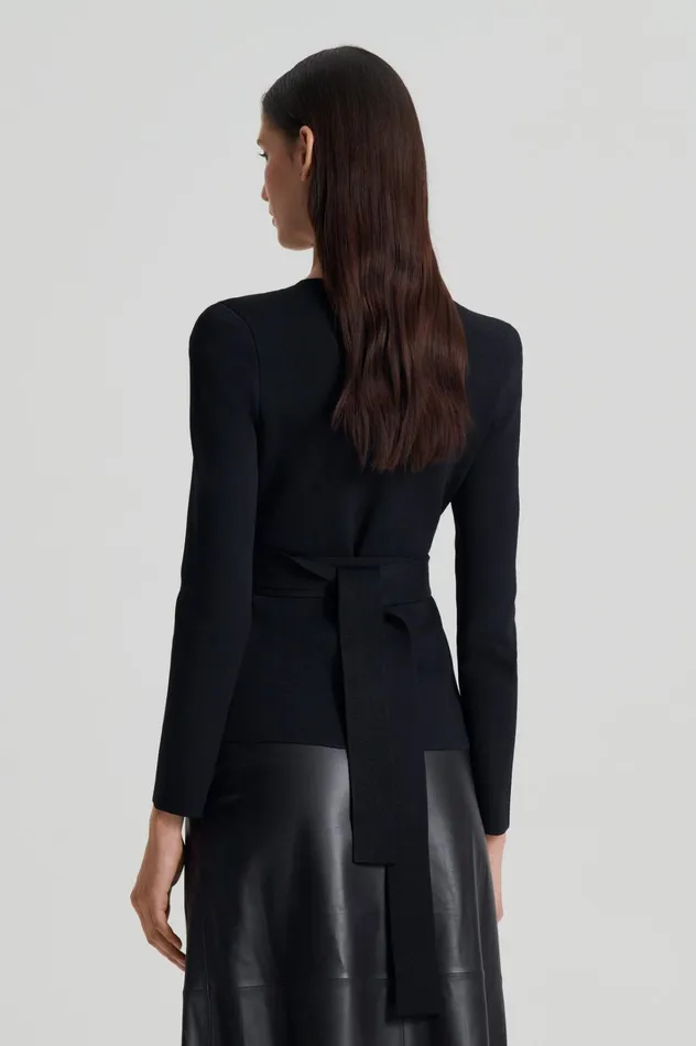 Women Scanlan Theodore Jackets CREPE KNIT CURVED HEM JACKET Black Women Scanlan Theodore Jackets CREPE KNIT CURVED HEM JACKET Black