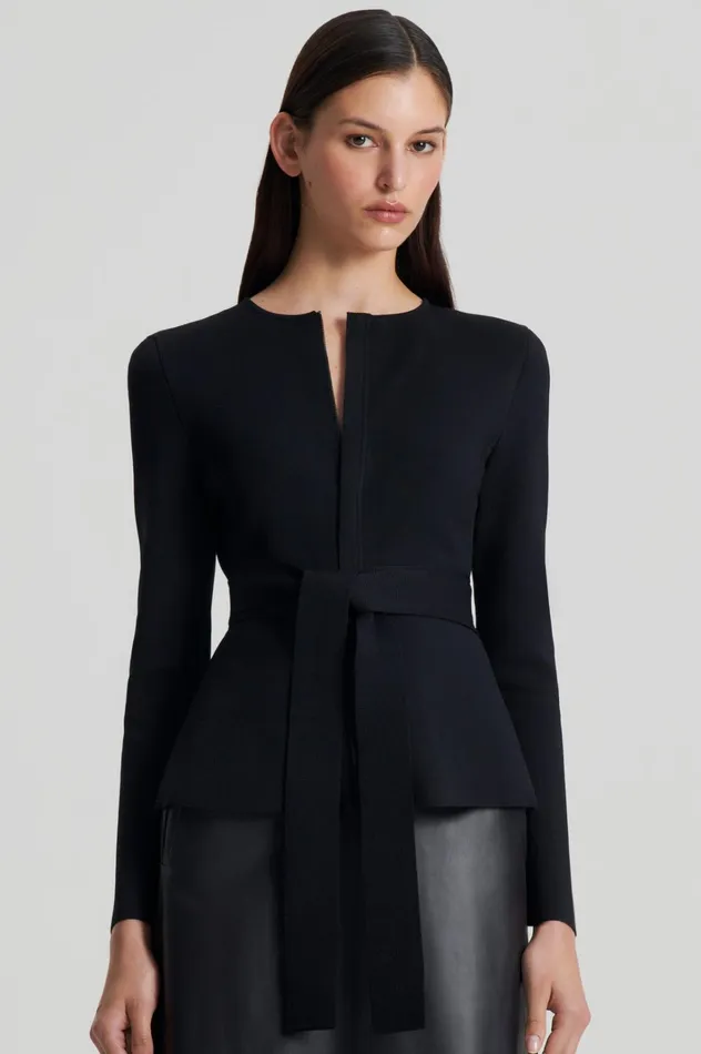 Women Scanlan Theodore Jackets CREPE KNIT CURVED HEM JACKET Black Women Scanlan Theodore Jackets CREPE KNIT CURVED HEM JACKET Black