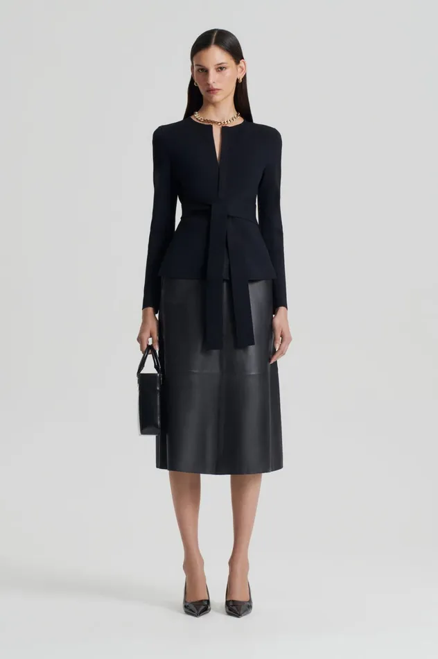 Women Scanlan Theodore Jackets CREPE KNIT CURVED HEM JACKET Black Women Scanlan Theodore Jackets CREPE KNIT CURVED HEM JACKET Black