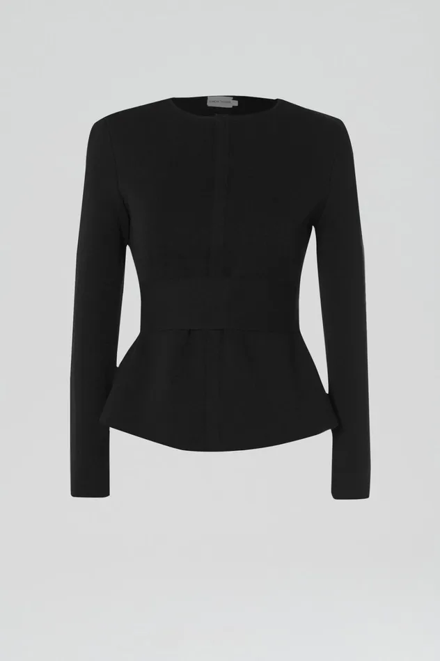 Women Scanlan Theodore Jackets CREPE KNIT CURVED HEM JACKET Black Women Scanlan Theodore Jackets CREPE KNIT CURVED HEM JACKET Black