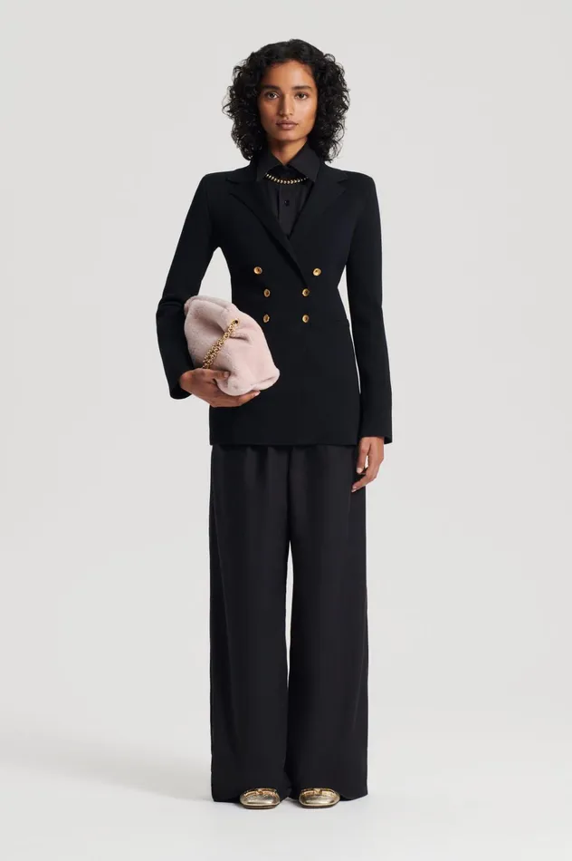 Women Scanlan Theodore Jackets CREPE KNIT GOLD BUTTON JACKET Black