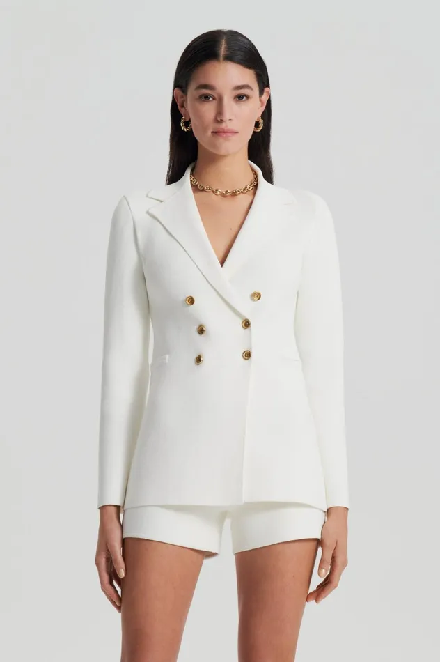 Women Scanlan Theodore Jackets CREPE KNIT GOLD BUTTON JACKET Cream Women Scanlan Theodore Jackets CREPE KNIT GOLD BUTTON JACKET Cream