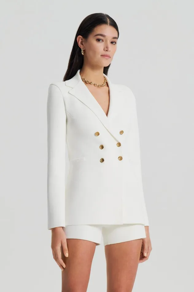 Women Scanlan Theodore Jackets CREPE KNIT GOLD BUTTON JACKET Cream Women Scanlan Theodore Jackets CREPE KNIT GOLD BUTTON JACKET Cream