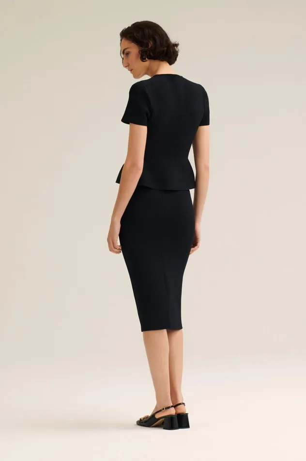 Women Scanlan Theodore Jackets CREPE KNIT SHORT SLEEVE PEPLUM JACKET Black Women Scanlan Theodore Jackets CREPE KNIT SHORT SLEEVE PEPLUM JACKET Black