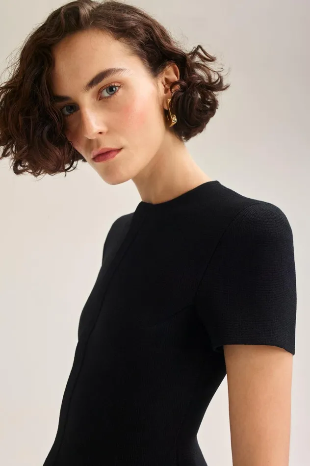 Women Scanlan Theodore Jackets CREPE KNIT SHORT SLEEVE PEPLUM JACKET Black Women Scanlan Theodore Jackets CREPE KNIT SHORT SLEEVE PEPLUM JACKET Black
