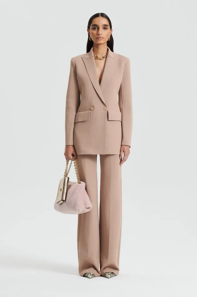 Women Scanlan Theodore Jackets CREPE KNIT TAILORED BLAZER Oat