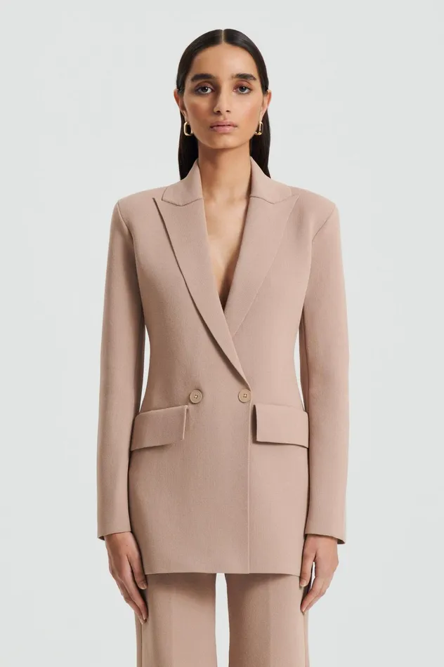 Women Scanlan Theodore Jackets CREPE KNIT TAILORED BLAZER Oat Women Scanlan Theodore Jackets CREPE KNIT TAILORED BLAZER Oat