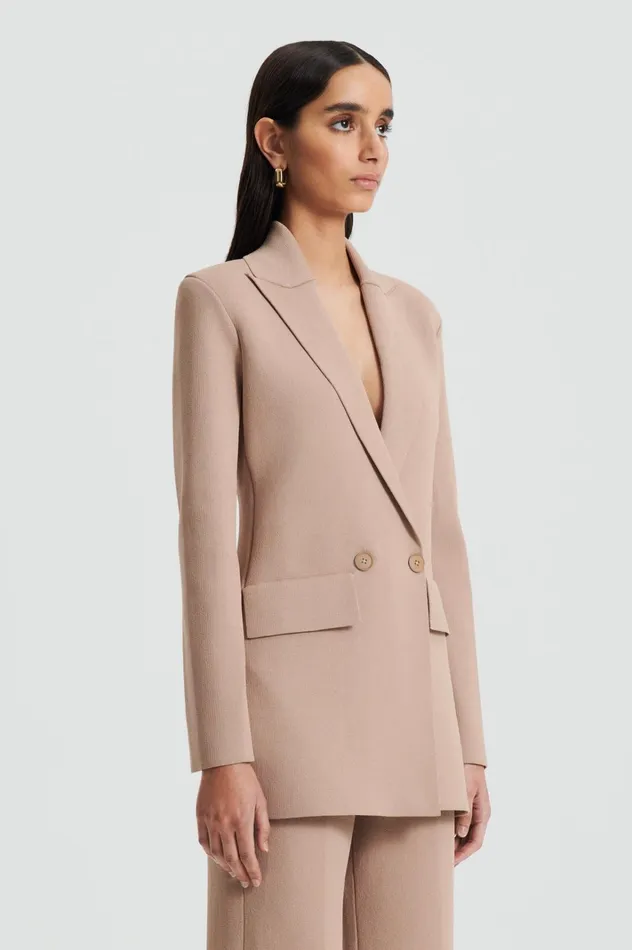 Women Scanlan Theodore Jackets CREPE KNIT TAILORED BLAZER Oat Women Scanlan Theodore Jackets CREPE KNIT TAILORED BLAZER Oat