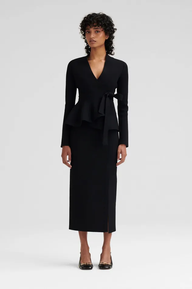 Women Scanlan Theodore Jackets CREPE KNIT WRAP JACKET Black