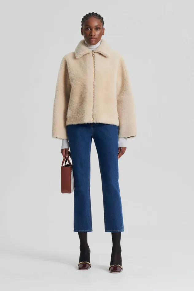 Women Scanlan Theodore Jackets SHEARLING COCOON SLEEVE JACKET Beige