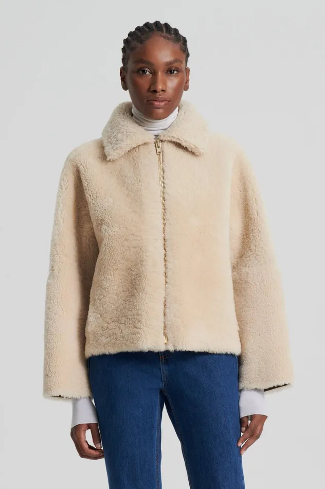 Women Scanlan Theodore Jackets SHEARLING COCOON SLEEVE JACKET Beige Women Scanlan Theodore Jackets SHEARLING COCOON SLEEVE JACKET Beige