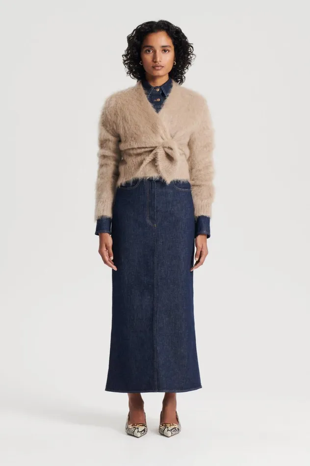 Women Scanlan Theodore Knitwear BRUSHED MOHAIR WRAP CARDIGAN Nougat