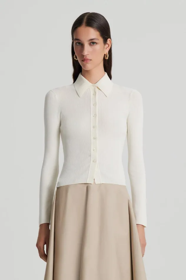 Women Scanlan Theodore Knitwear KNIT SHIRT Cream Women Scanlan Theodore Knitwear KNIT SHIRT Cream