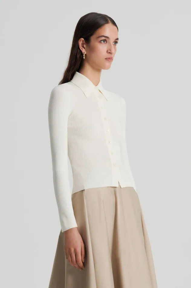 Women Scanlan Theodore Knitwear KNIT SHIRT Cream Women Scanlan Theodore Knitwear KNIT SHIRT Cream