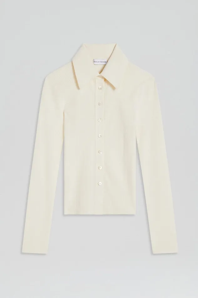 Women Scanlan Theodore Knitwear KNIT SHIRT Cream Women Scanlan Theodore Knitwear KNIT SHIRT Cream