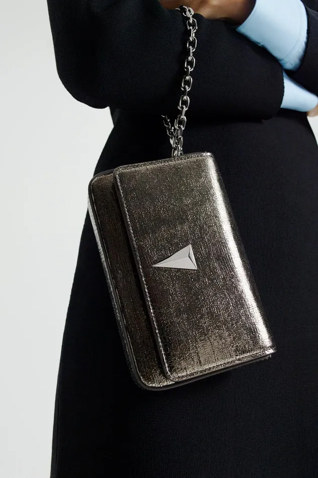 Women Scanlan Theodore Leather MINI METALLIC SLIM BAG Onyx