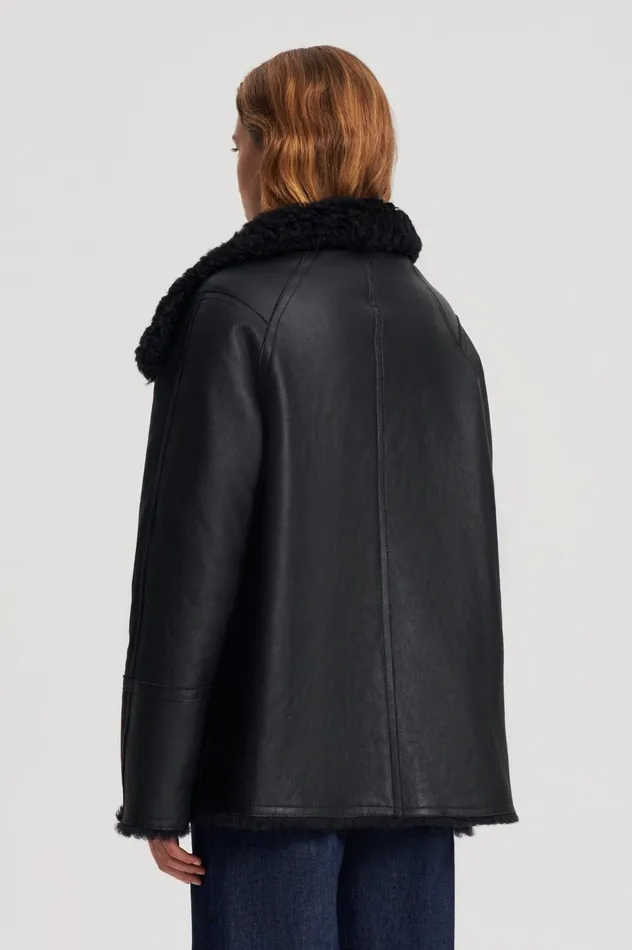 Women Scanlan Theodore Leather SHEARLING TRAPEZE JACKET Black Women Scanlan Theodore Leather SHEARLING TRAPEZE JACKET Black