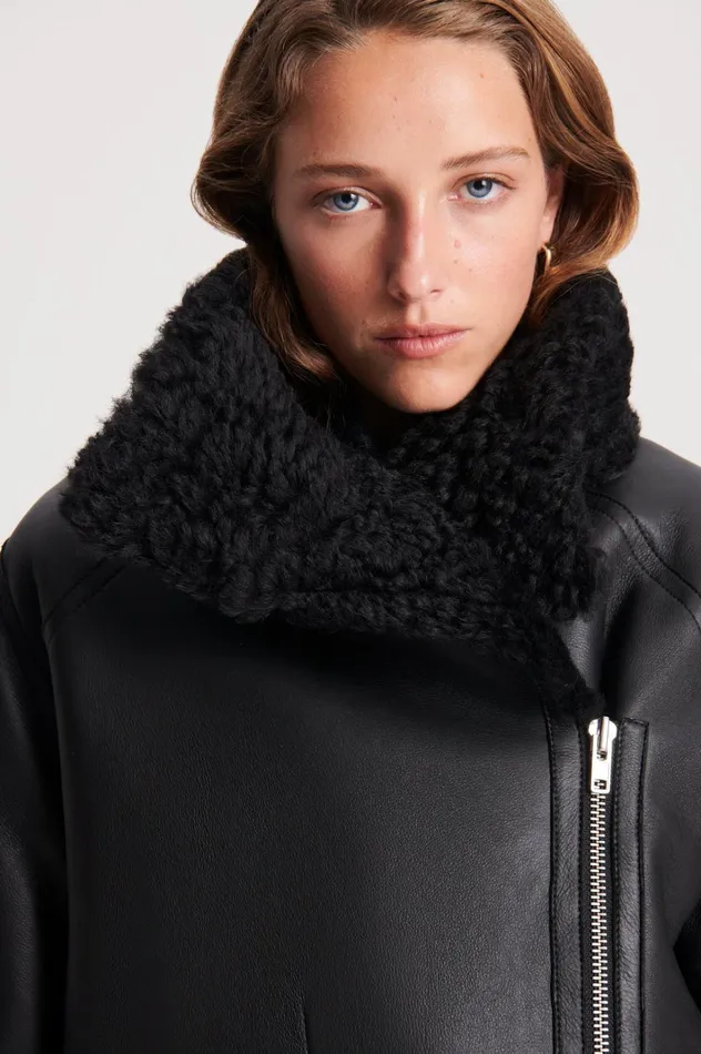 Women Scanlan Theodore Leather SHEARLING TRAPEZE JACKET Black Women Scanlan Theodore Leather SHEARLING TRAPEZE JACKET Black