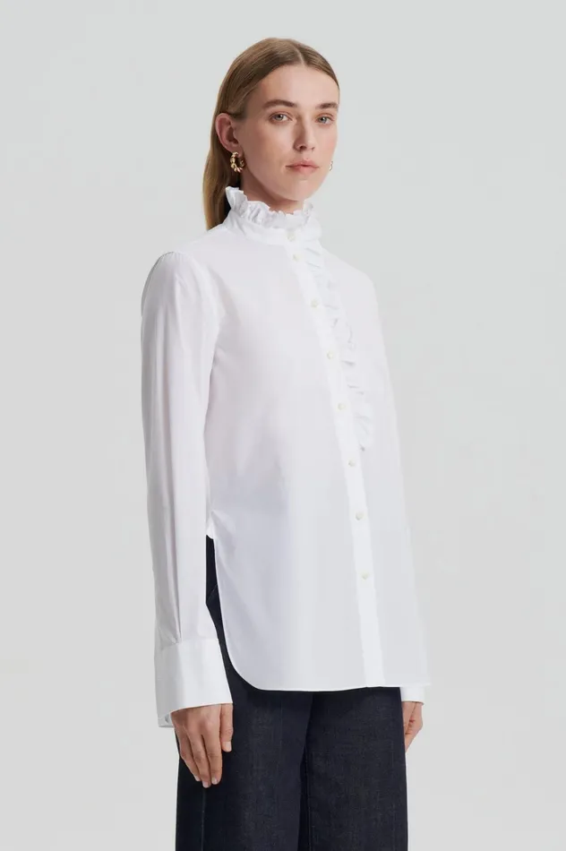Women Scanlan Theodore Shirts PARACHUTE RUFFLE TRIM SHIRT White Women Scanlan Theodore Shirts PARACHUTE RUFFLE TRIM SHIRT White