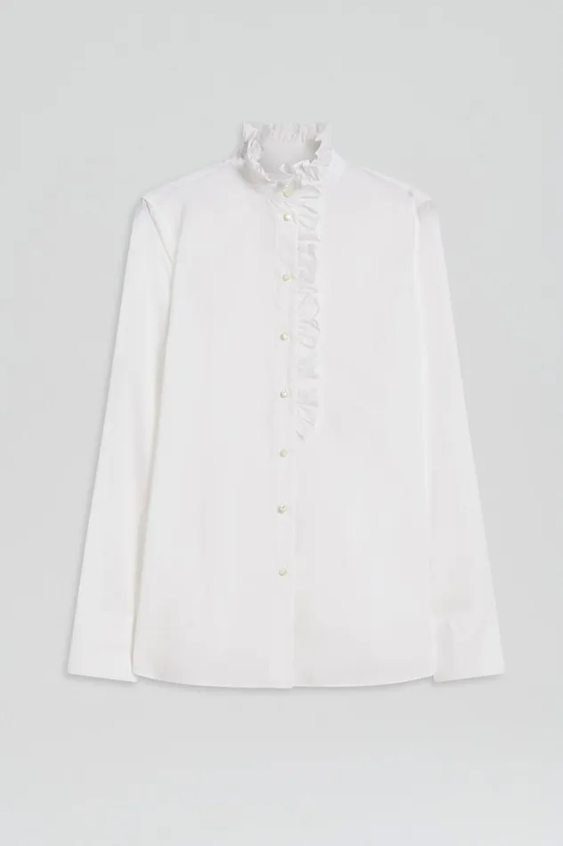 Women Scanlan Theodore Shirts PARACHUTE RUFFLE TRIM SHIRT White Women Scanlan Theodore Shirts PARACHUTE RUFFLE TRIM SHIRT White