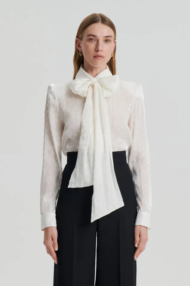 Women Scanlan Theodore Shirts SATIN BOW SHIRT Creme Women Scanlan Theodore Shirts SATIN BOW SHIRT Creme