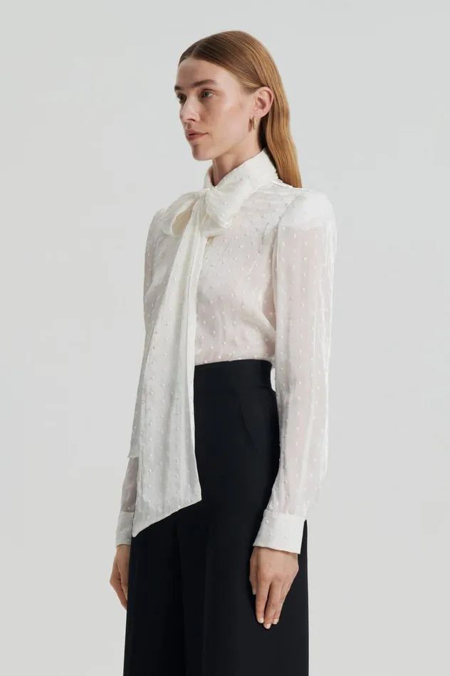 Women Scanlan Theodore Shirts SATIN BOW SHIRT Creme Women Scanlan Theodore Shirts SATIN BOW SHIRT Creme