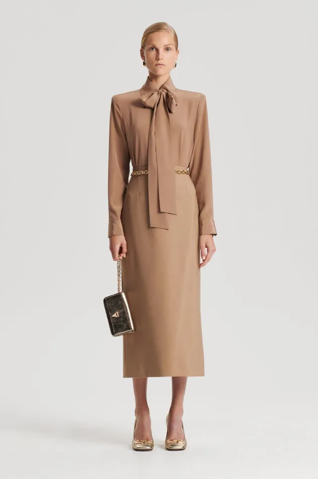 Women Scanlan Theodore Shirts SILK SHOULDER PAD SHIRT Camel