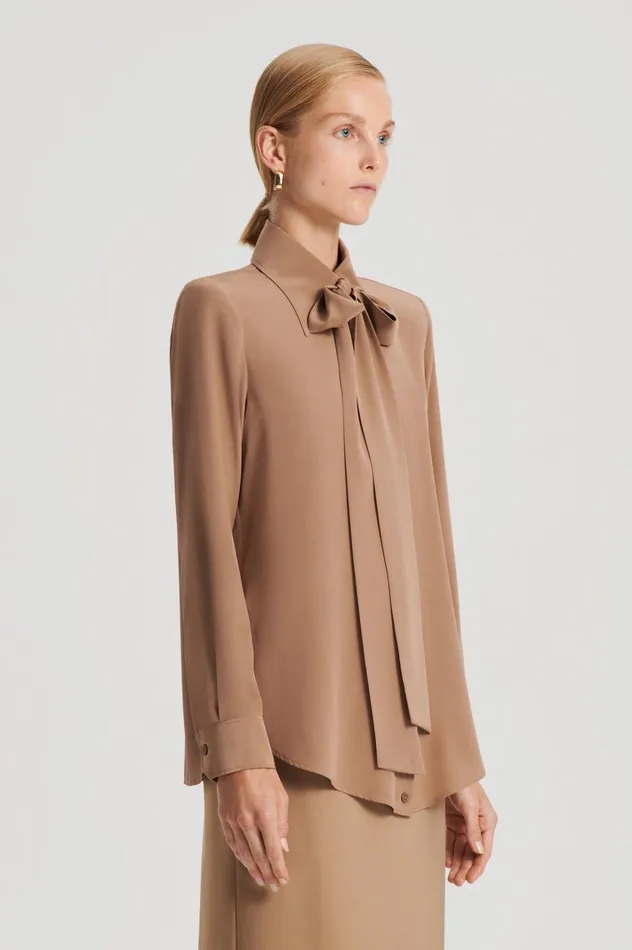 Women Scanlan Theodore Shirts SILK SHOULDER PAD SHIRT Camel Women Scanlan Theodore Shirts SILK SHOULDER PAD SHIRT Camel
