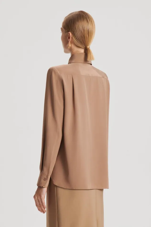 Women Scanlan Theodore Shirts SILK SHOULDER PAD SHIRT Camel Women Scanlan Theodore Shirts SILK SHOULDER PAD SHIRT Camel