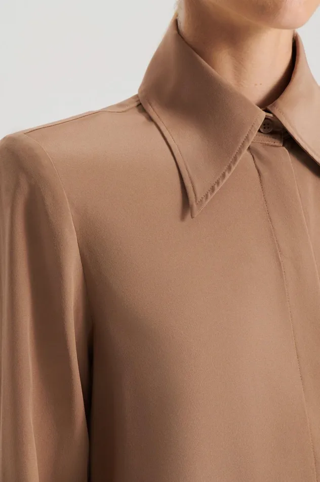 Women Scanlan Theodore Shirts SILK SHOULDER PAD SHIRT Camel Women Scanlan Theodore Shirts SILK SHOULDER PAD SHIRT Camel