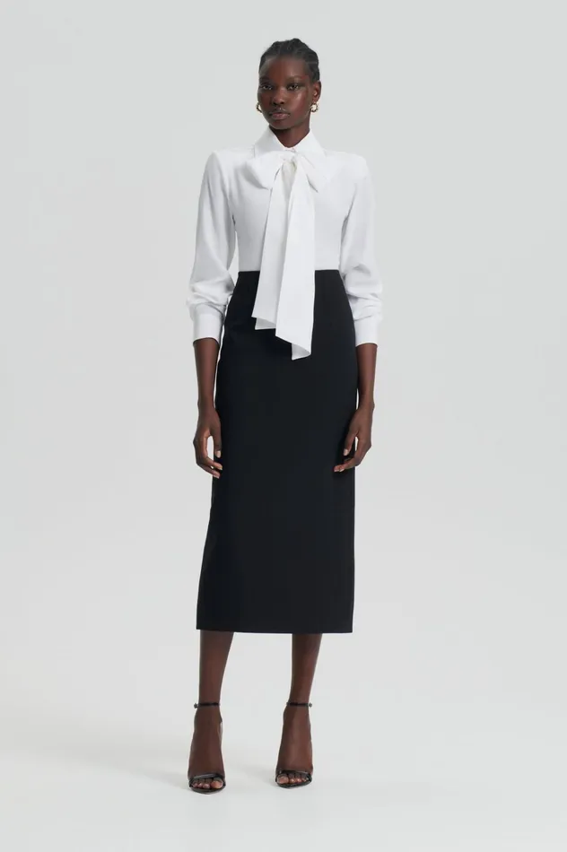 Women Scanlan Theodore Shirts SILK SHOULDER PAD SHIRT White