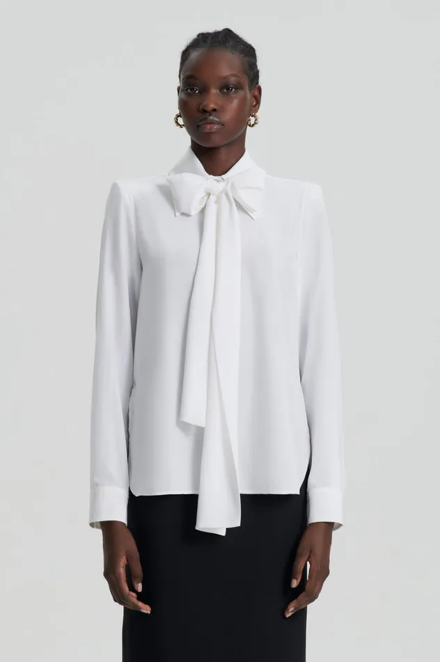 Women Scanlan Theodore Shirts SILK SHOULDER PAD SHIRT White Women Scanlan Theodore Shirts SILK SHOULDER PAD SHIRT White
