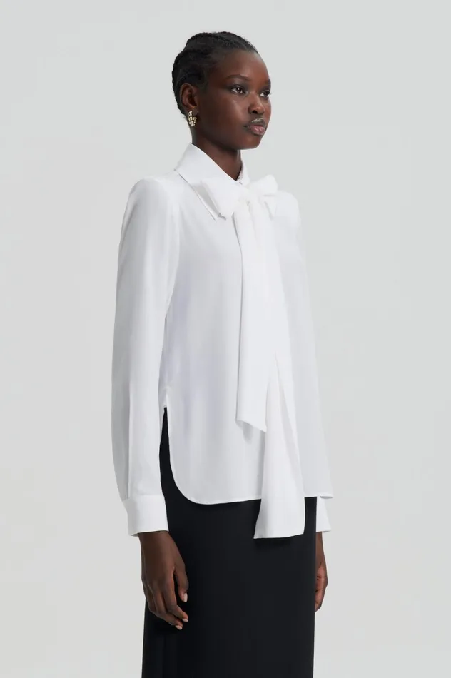 Women Scanlan Theodore Shirts SILK SHOULDER PAD SHIRT White Women Scanlan Theodore Shirts SILK SHOULDER PAD SHIRT White