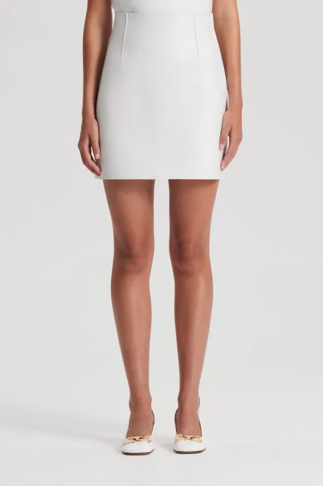 Women Scanlan Theodore Skirts LEATHER BONDED MINI White Women Scanlan Theodore Skirts LEATHER BONDED MINI White