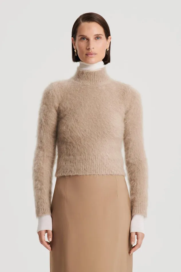 Women Scanlan Theodore Sweaters BRUSHED MOHAIR SLIM SWEATER Nougat Women Scanlan Theodore Sweaters BRUSHED MOHAIR SLIM SWEATER Nougat