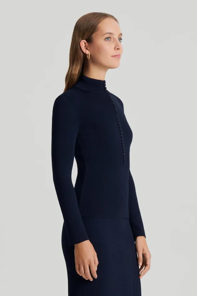 Women Scanlan Theodore Sweaters CREPE KNIT BUTTON POLO SWEATER Navy Women Scanlan Theodore Sweaters CREPE KNIT BUTTON POLO SWEATER Navy
