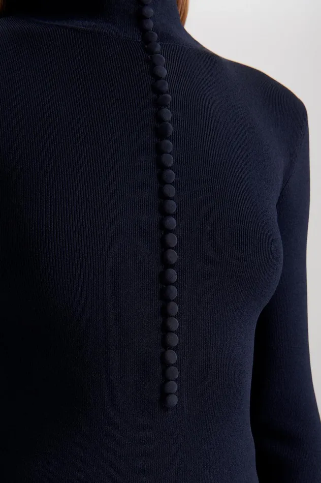 Women Scanlan Theodore Sweaters CREPE KNIT BUTTON POLO SWEATER Navy Women Scanlan Theodore Sweaters CREPE KNIT BUTTON POLO SWEATER Navy