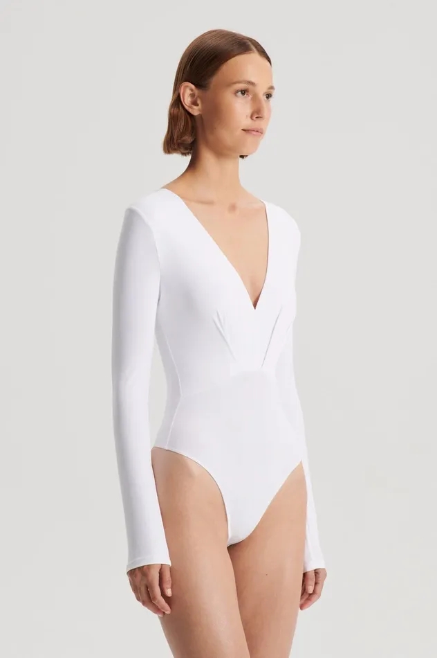 Women Scanlan Theodore Tops DRAPE VNECK BODYSUIT White