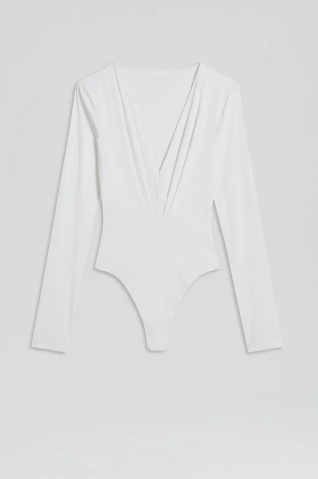 Women Scanlan Theodore Tops DRAPE VNECK BODYSUIT White Women Scanlan Theodore Tops DRAPE VNECK BODYSUIT White