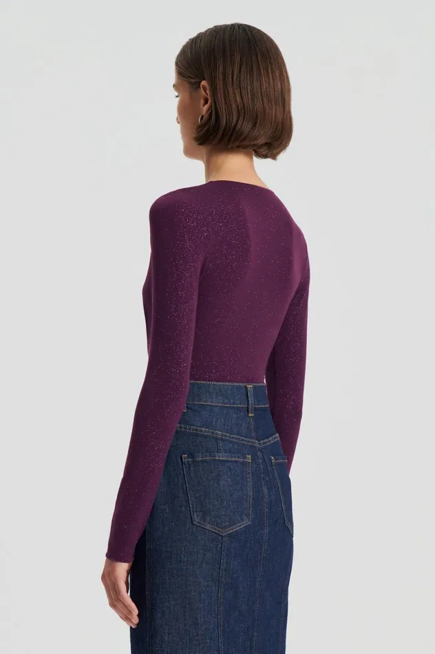 Women Scanlan Theodore Tops TINSEL DRAPE BODYSUIT Aubergine Women Scanlan Theodore Tops TINSEL DRAPE BODYSUIT Aubergine