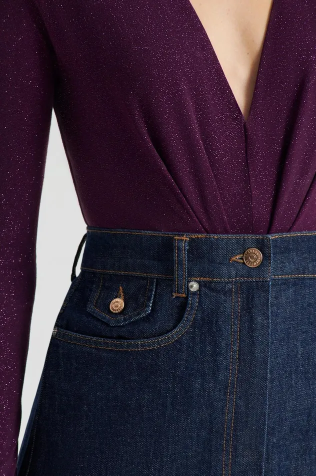 Women Scanlan Theodore Tops TINSEL DRAPE BODYSUIT Aubergine Women Scanlan Theodore Tops TINSEL DRAPE BODYSUIT Aubergine