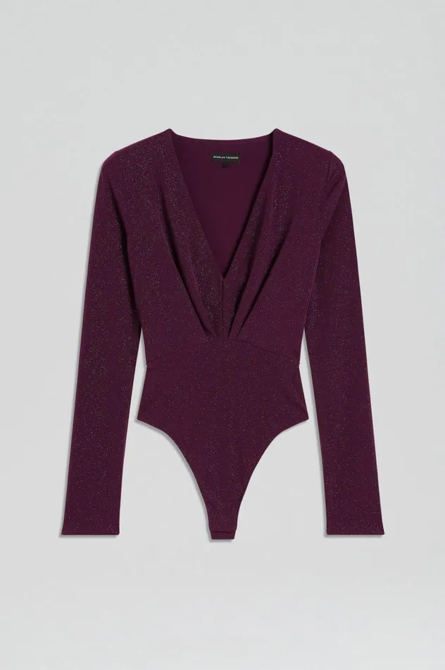 Women Scanlan Theodore Tops TINSEL DRAPE BODYSUIT Aubergine Women Scanlan Theodore Tops TINSEL DRAPE BODYSUIT Aubergine