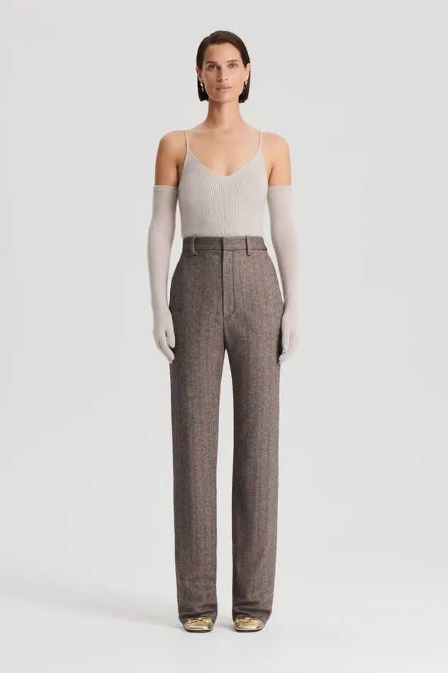 Women Scanlan Theodore Trousers HERRINGBONE WEAVE TROUSER Moro