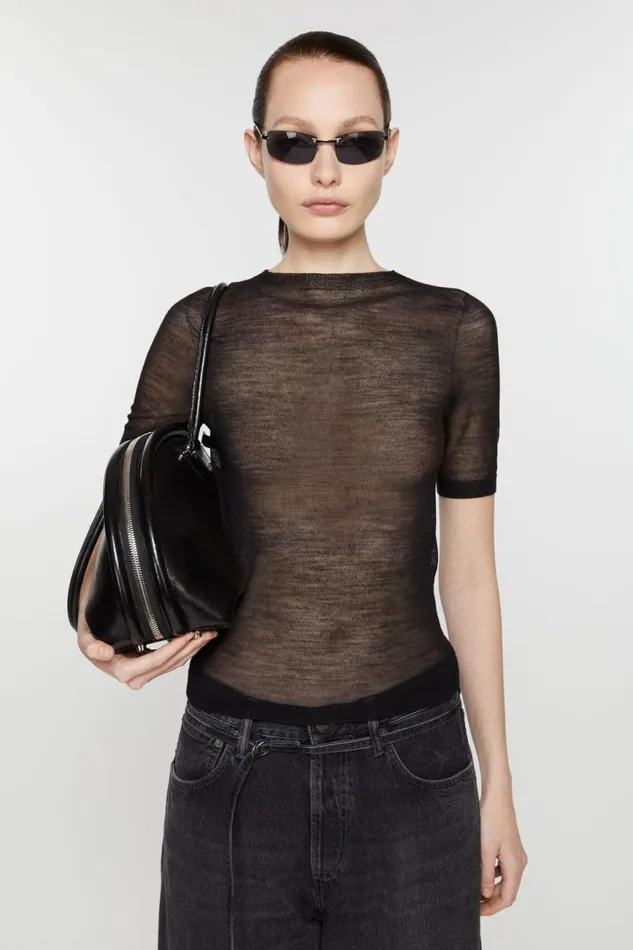 Women Sheer Knit Tshirt Black Acne Studios Knitwear