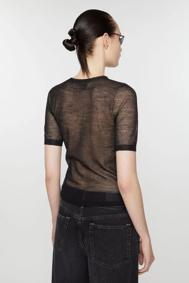 Women Sheer Knit Tshirt Black Acne Studios Knitwear