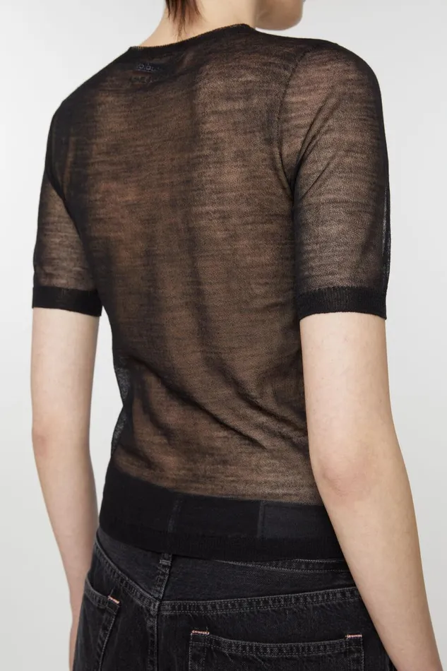 Women Sheer Knit Tshirt Black Acne Studios Knitwear