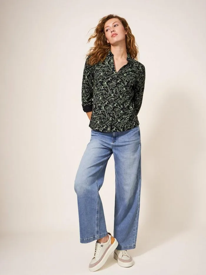 Women SHIRTS and BLOUSES White Stuff Annie Cotton Jersey Shirt Green Print